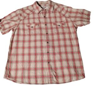 Ryan Michael Mens XXL Salmon Plaid Western Short Sleeve Button Down Cotton Shirt